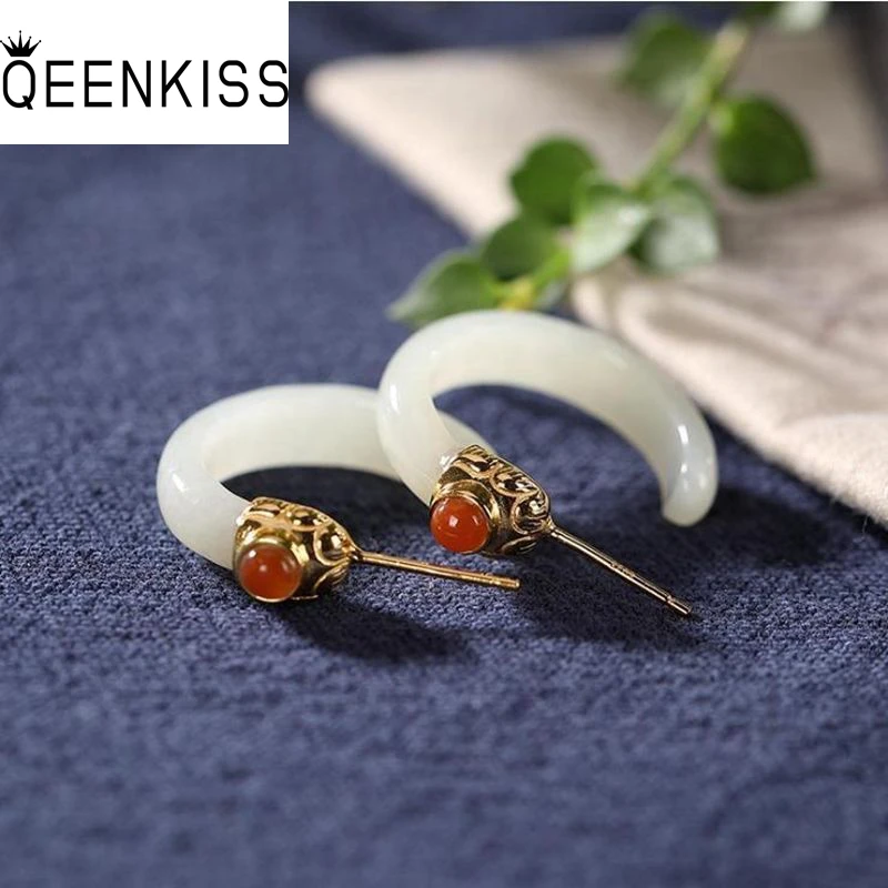 

QEENKISS 24KT Gold Vintage Round Stud Earrings For Women Fine Wholesale Jewelry Wedding Party Bride Ladies Mother Gift EG5129