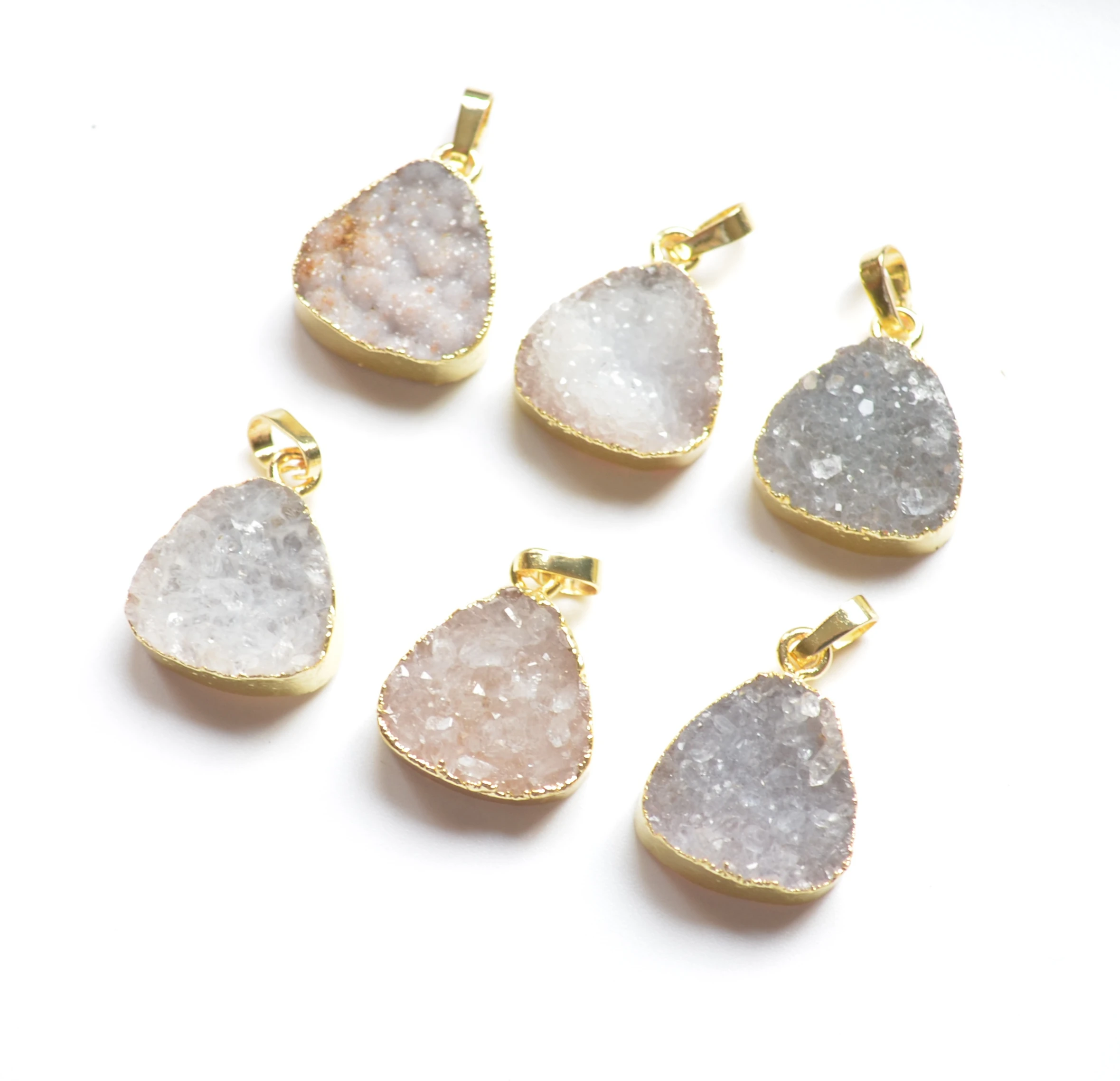 New 15 mm white round druzy pendants with Electroplated gold edges