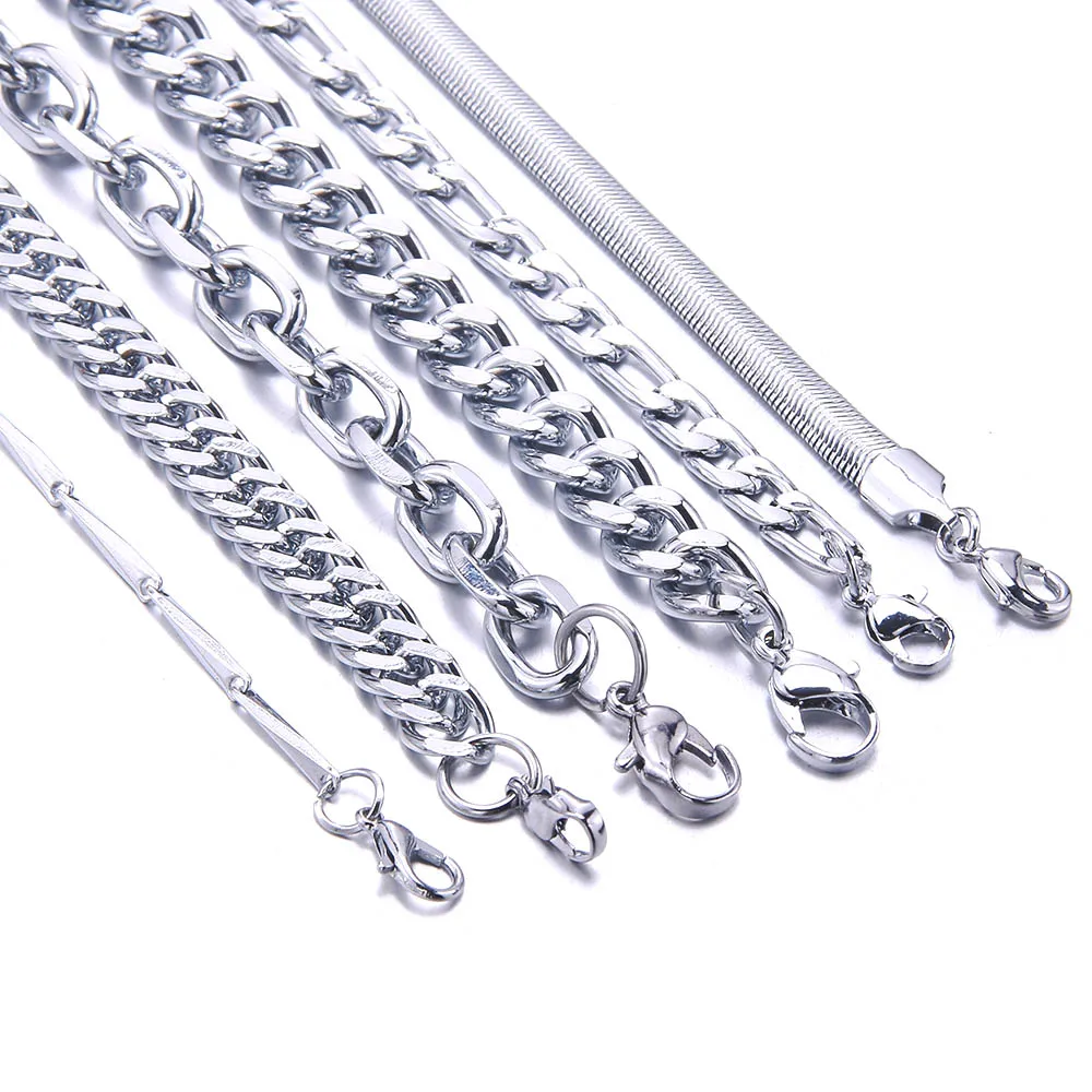 2021 New Trendy Cuban 20cm Chain Men Bracelet Classic Stainless Steel 2/6/8mm Width Chain Bracelet For Men Women Jewelry Gift