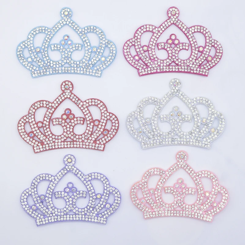 6Pcs 84*58mm Padded Crown Shaped Rhinestone Applique for DIY Clothes Crafts Decor Patches Headwear Hair Bow Accessories