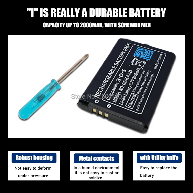 닌텐도 3DS 용 충전식 리튬 이온 배터리 팩, 도구 포함 교체 배터리, 2000mAh, 3.7V