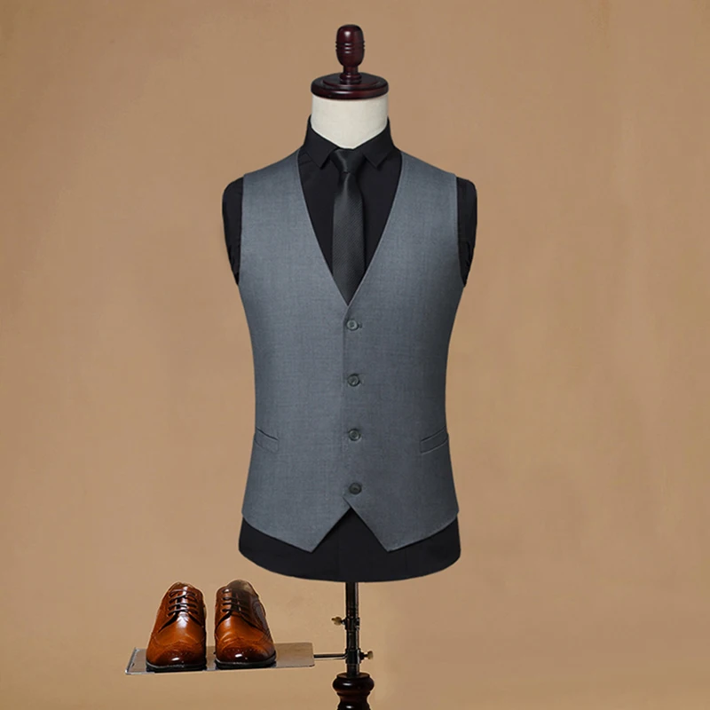 Spring Autumn Men Slim Fit Suit Vest Casual Suit Vest Man Black Gray Formal Businss Vest Arrival Male Waistcoat Gilet Homme MJ06