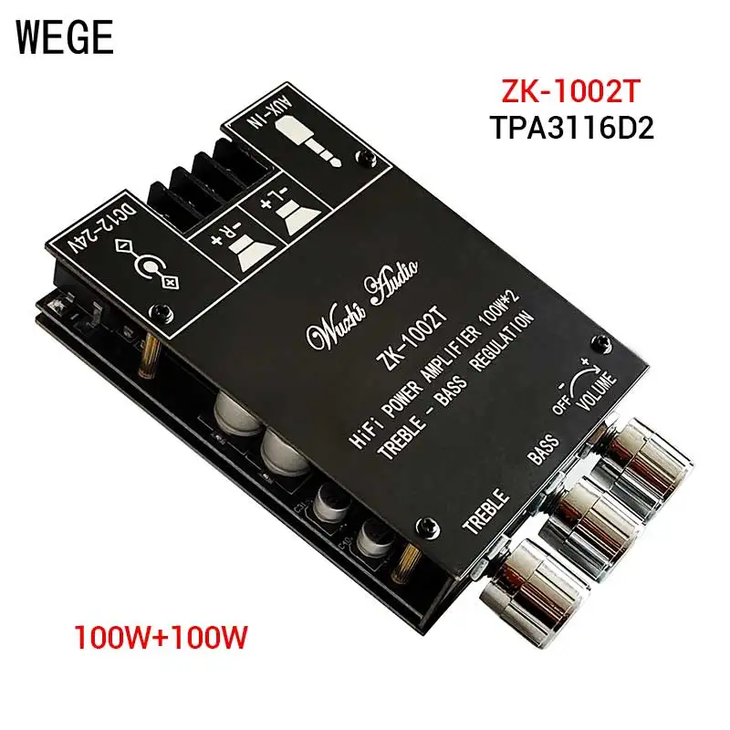 WEGE ZK-XPSM 1002T 150W*2 100W*2 Audio Power Amplifier Board Dual Channel Stereo AMP Treble Bass Tone TPA3116D2 AUX Wuzhi Audio