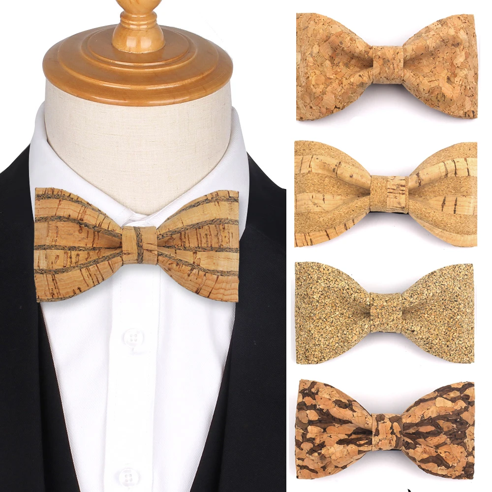 New Cork Wood Bow Tie Fashion Wooden Bow Ties For Men Women Handmade Bowtie For Wedding Party Striped Neck wear Mens Tie