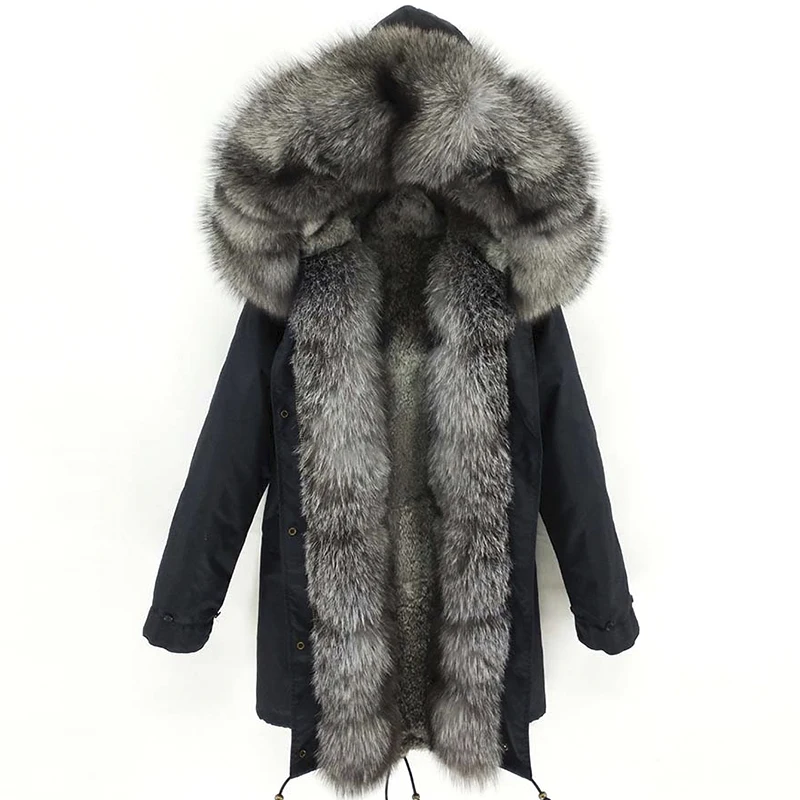 LaVelache Winter Real Fox Fur Coat Long Parka Men Real Rabbit Fur Liner Natural Fur Collar Hooded Thick Warm Male Jacket