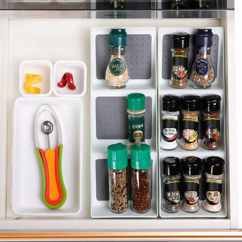 キッチンスパイスラックドロワー収納滑り止め3グリッド調味料用オーガナイザーdq-drop