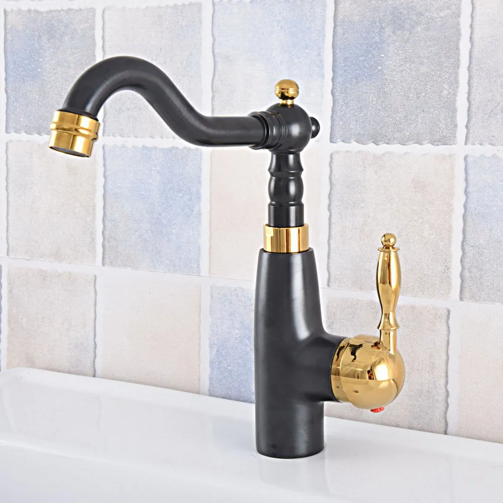 

Black Gold Brass Single Handle Mixer Tap Bathroom & Kitchen Sink Water Faucet Rotable Basin Faucet Taps zsf795