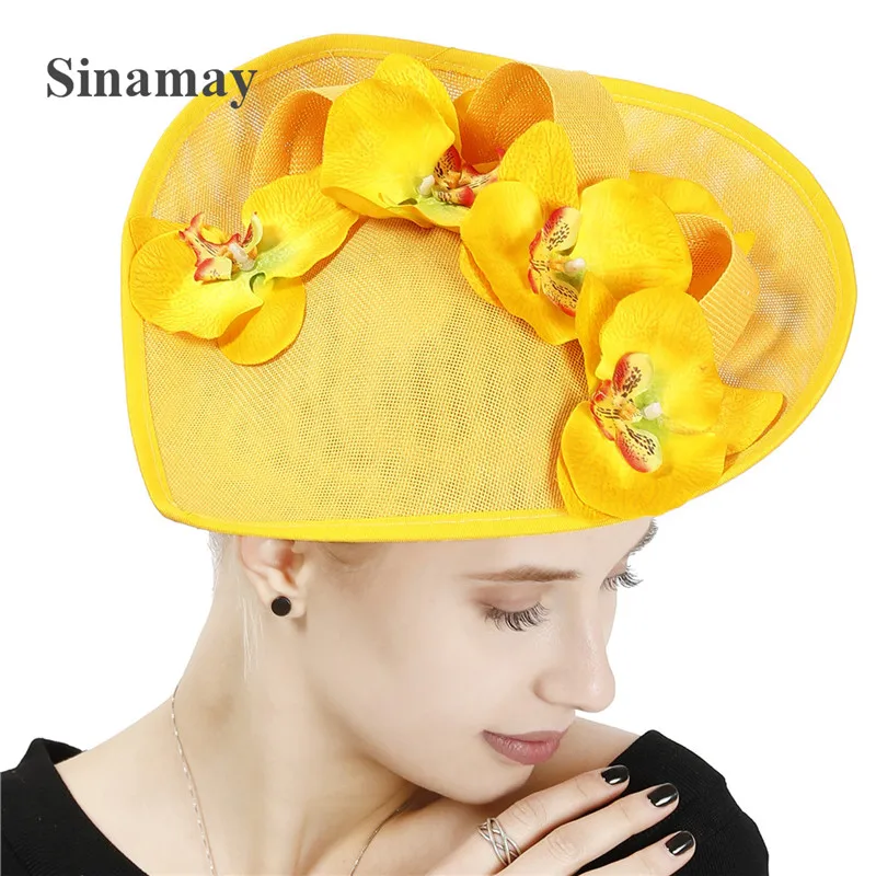 

Gorgeous Women Imitation Sinamay Fascinator Hat Flower Feather Mesh Kentucky Derby Tea Party Hairband Flower Nice Millinery Caps