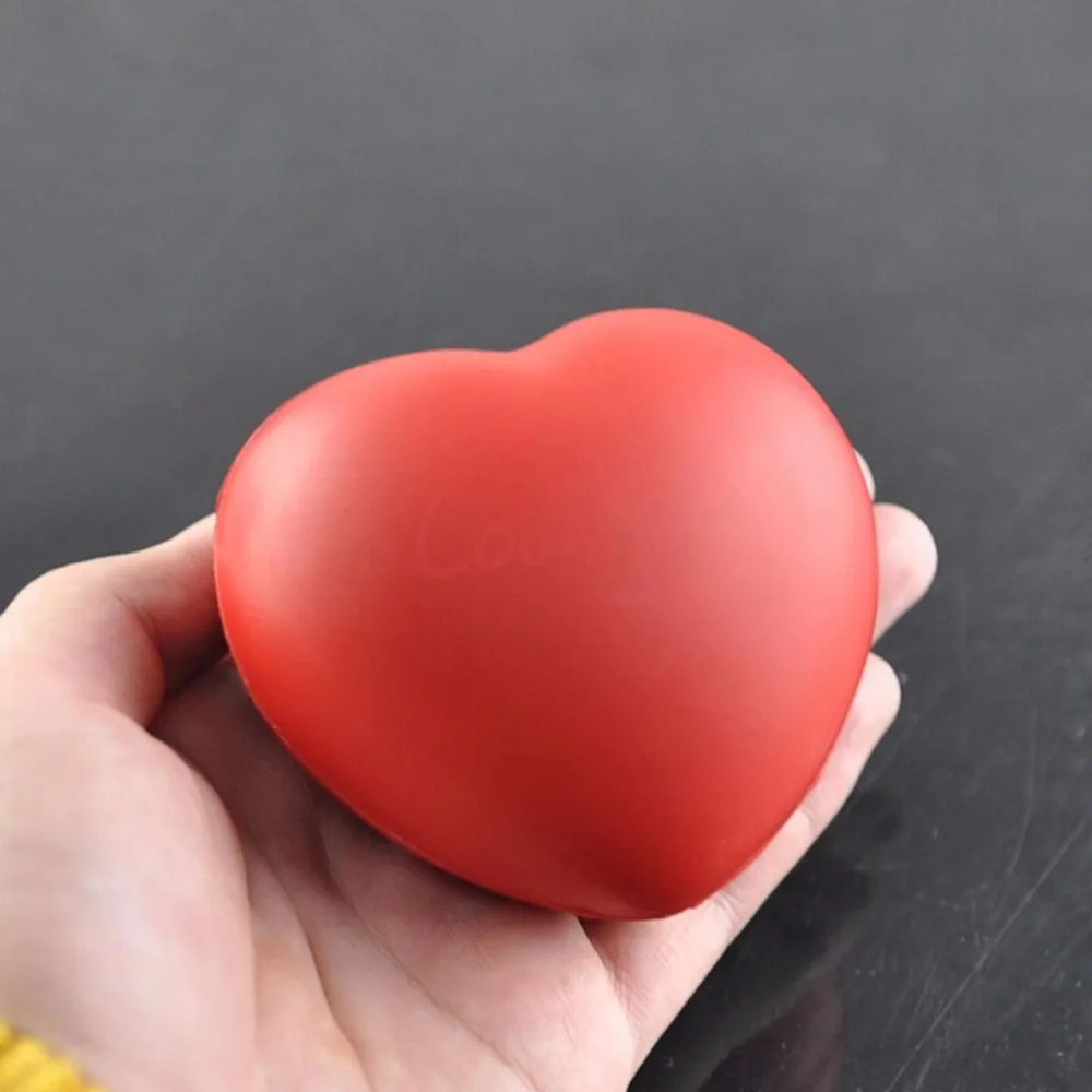 1pc Cute Elastic Rubber Stress Relief Ball Heart Shaped Exercise Stress Relief Squeeze Soft Foam Ball