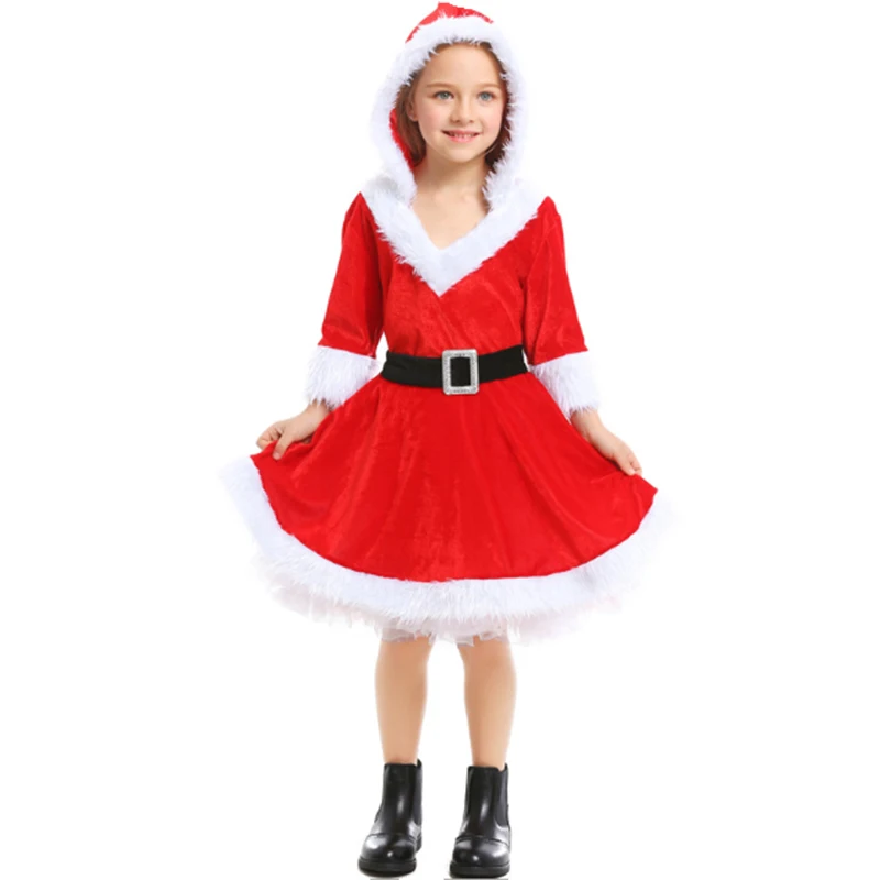 Natal alegre menina papai noel traje carnaval clássico deluxe flanela mascote cosplay fantasia festa de halloween vestido