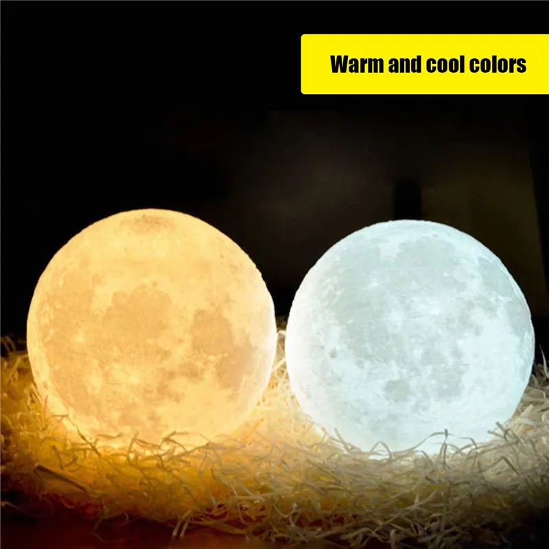 3 Color Rechargeable 3D Print Moon Lamp Touch Moon Lamp LED Night Light Children\'s Night Lamp Bedroom Decoration Birthday Gifts