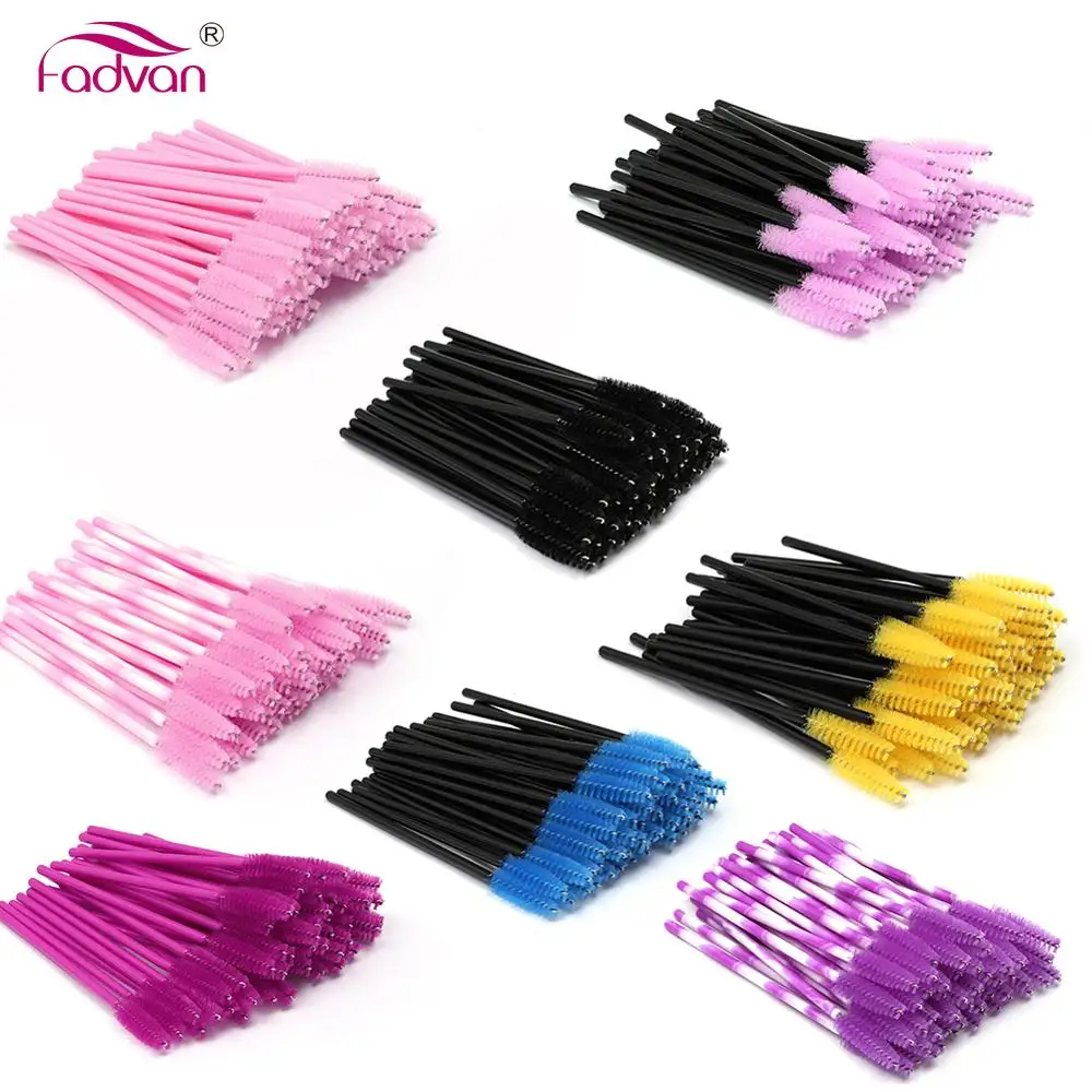 50 Pcs/Set Six Colors Disposable Mascara Wands Mini Lashes Brushes Mascara Applicator  Micro Spoolie Brushes for Eye Lash