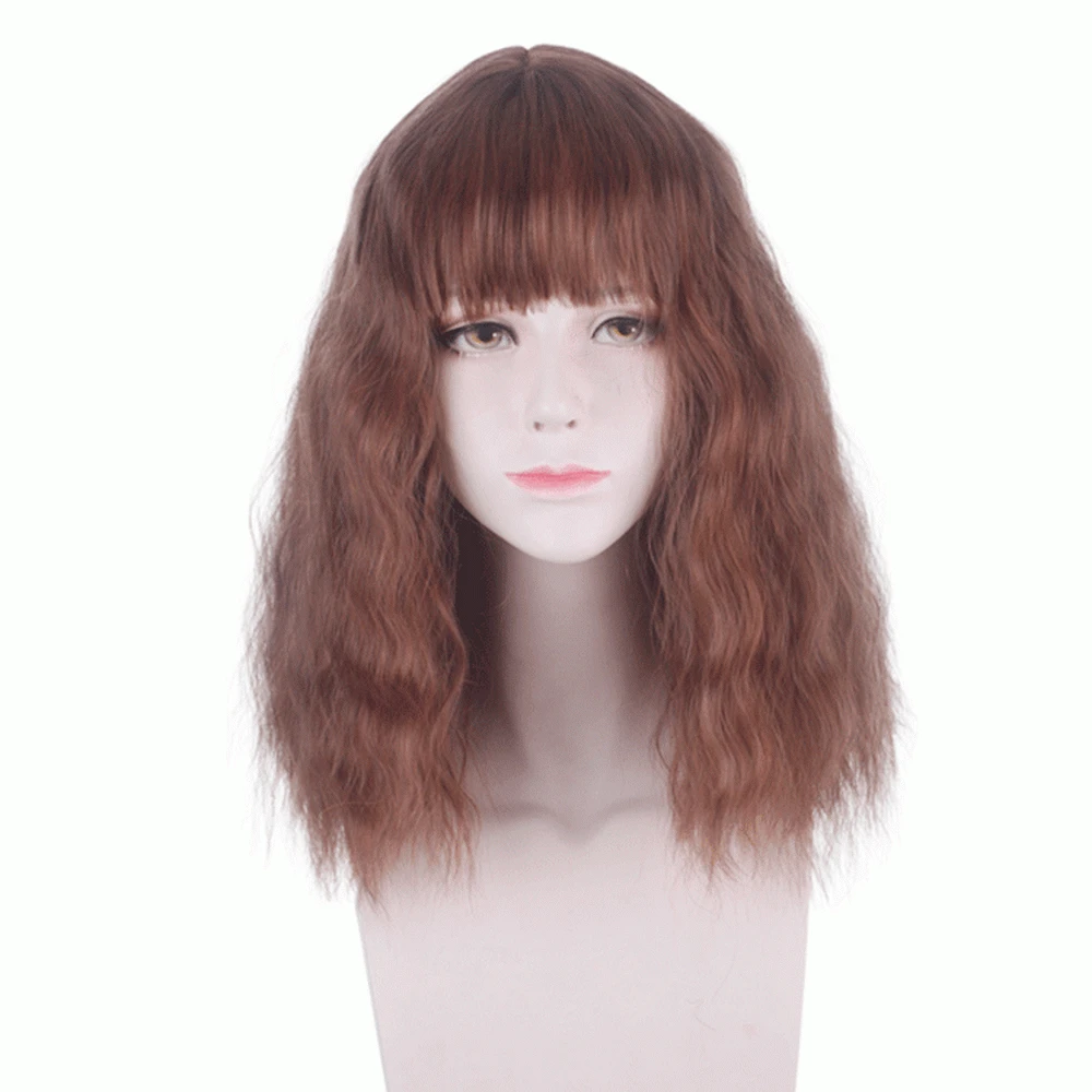 Game Movie Hermione Granger Brown Curly Anime Cosplay Wig With Bangs Synthetic Hair Girls Women Halloween Party Wigs