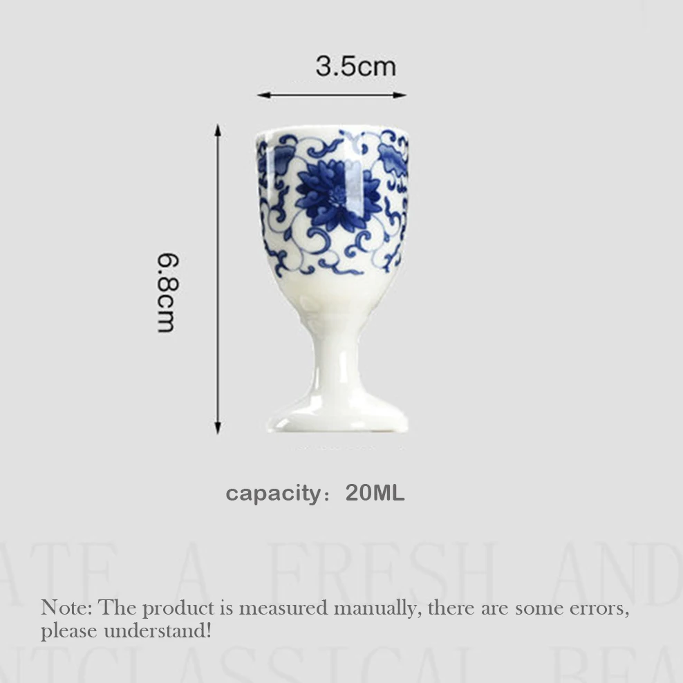 2pcs, Chinese style mini goblet, Ceramic wine glass, home retro liquor glass, Chinese blue and white porcelain wine cup, 20ml