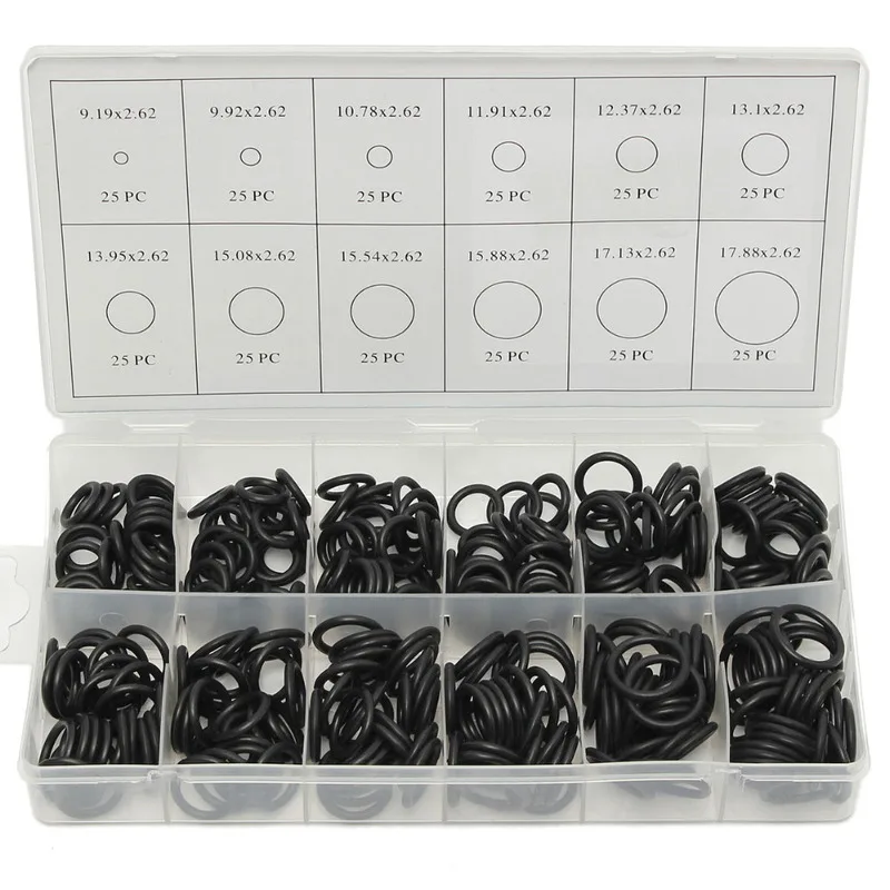 

300Pcs/Set 12 SizesTap Washer Kit Holdtite Jumper Valves O Ring EC Body Washers Seals 9.19-17.88mm Black Oring