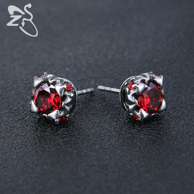 AOEDEJ Mens Punk Stud Earrings White Black Red Zirconia Earrings for Women Stainless Steel Jewelry for Men Crystal Earrings