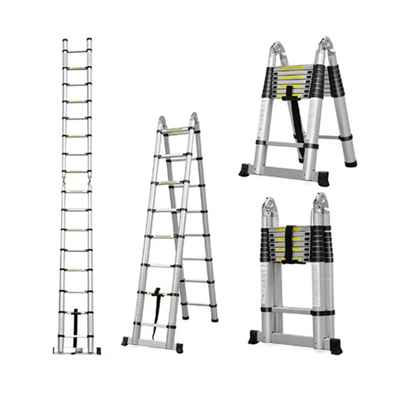 3.8m Portable Extension Telescopic Ladder Adjustable Household Ladder Multipurpose Retractable Aluminum Alloy Straight Ladder