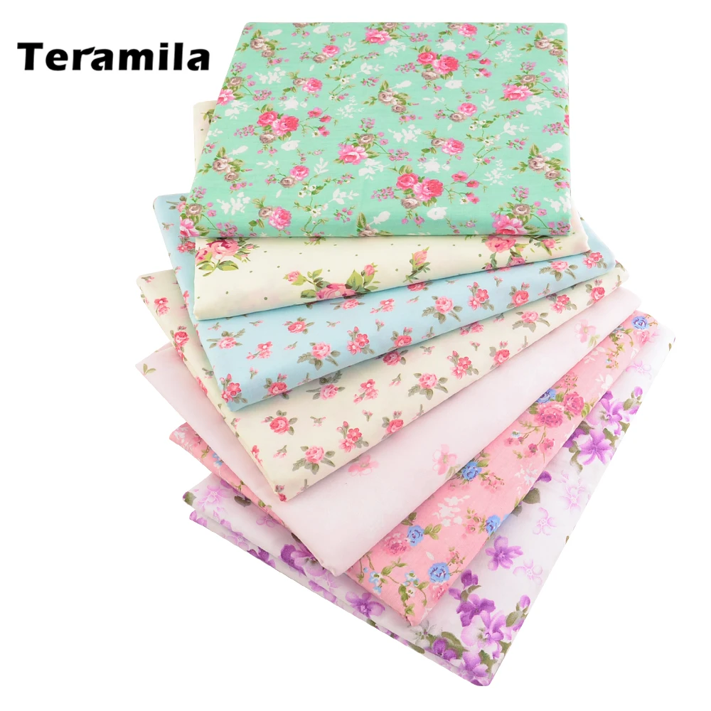 Teramila Rose Printed Cotton Fabrics by the Meter for Sewing Fabrics in Meter Free Shipping,Bedding Sets,Quilts,Patchwork,Dress