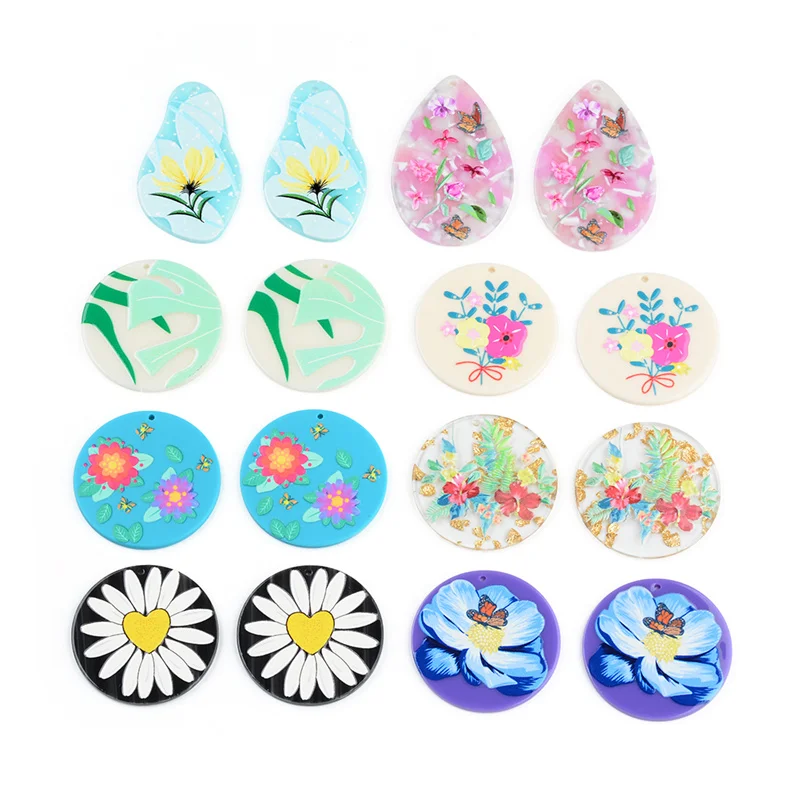 6PCS Cute Chrysanthemums With a Variety of Colorful Flowers Earrings Connectors DIY Pendant Jewelry Findings Components Charms