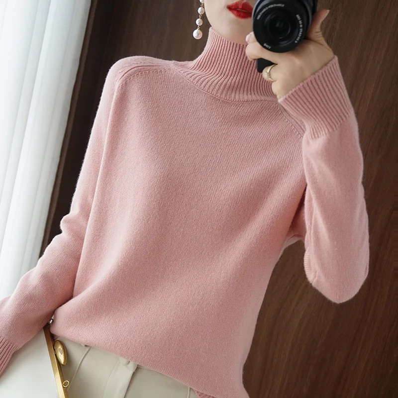 

Autumn Winter Half Turtlencek Slim Sweater Fashionable Long Sleeve Pullover Solid Bottoming Knitshirts Women