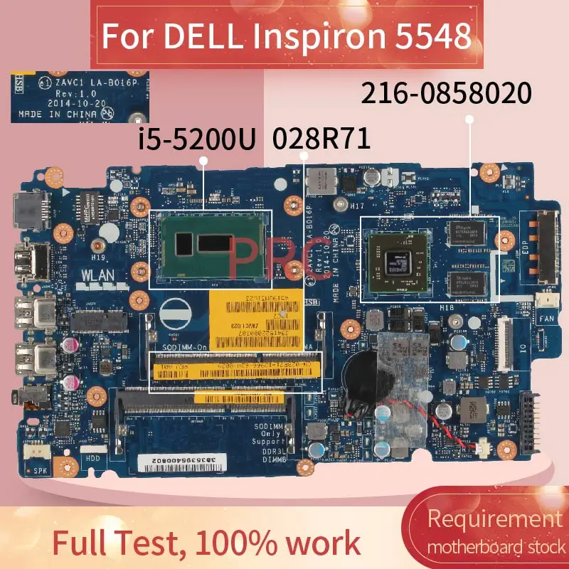 

CN-028R71 028R71 For DELL Inspiron 5548 i5-5200U Laptop Motherboard LA-B016P SR23Y 216-0858020 DDR3 Notebook Mainboard