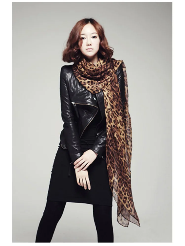 Brand New Autumn And Winter Fashion Women Long Chiffon Scarves Leopard Print Shawl All-match Lady Soft Scarf