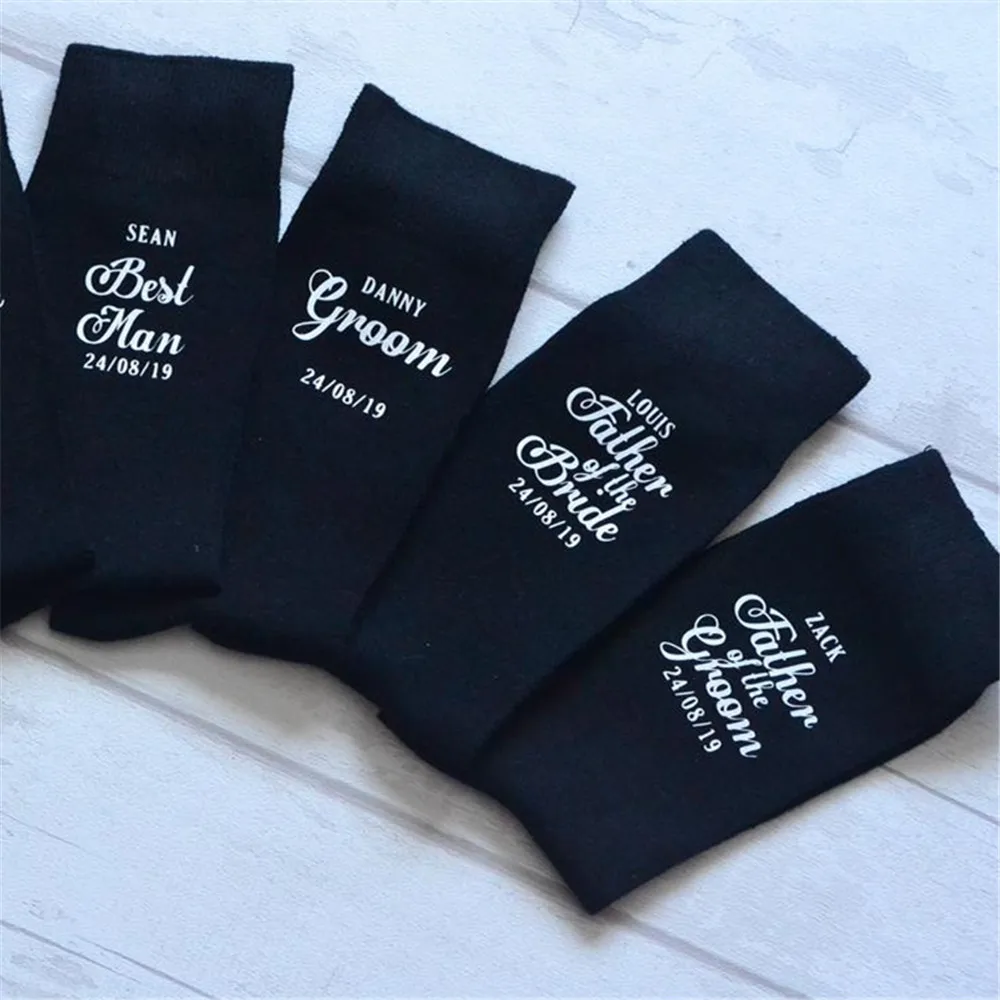 1 Pair Custom Name Wedding Party Man Socks Personalized Father of the Bride Best Man Wedding Gifts Men\'s Suit Matched Socks