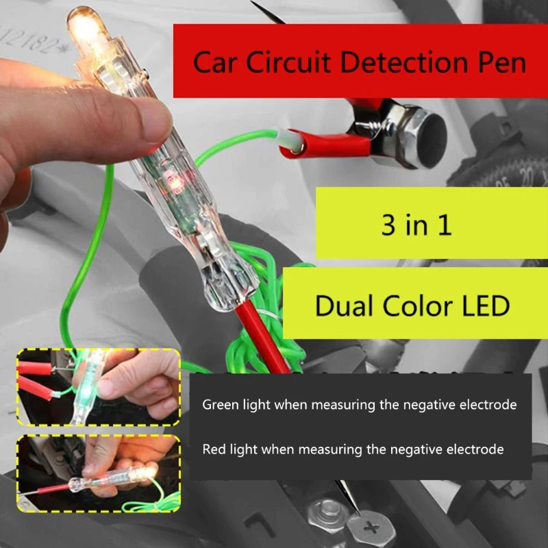 LED Car Test Pencil Light Portable Extended Spring Wire Vehicle Circuits Low Voltage Light Tester Sharp Stainless Probe