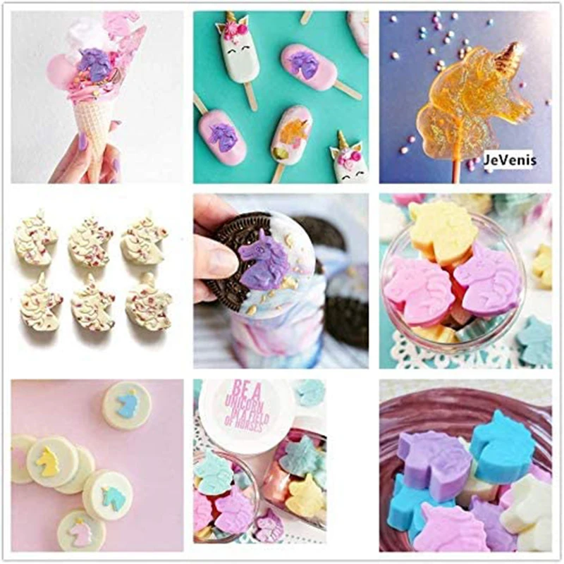 Unicorn Head Silicone Mold For Chocolate Hard Candy Jummy Ice Cube Cupcake Topper Jello Soap Bath Bomb Cake Baking Tool Crayon