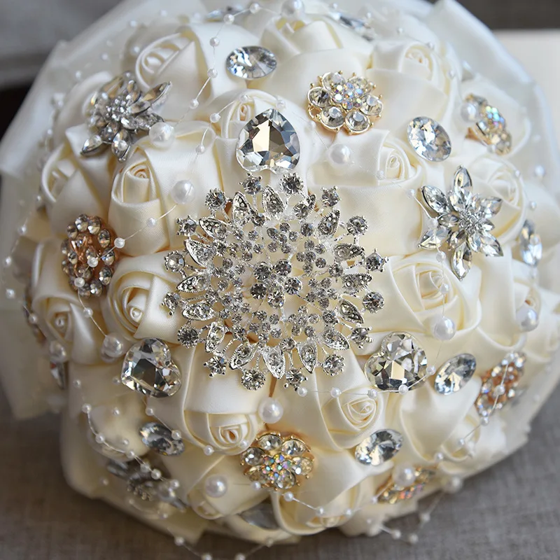 15 colors  Ivory Rose Diamonds Tassels Stitch Wedding Bouquet Bridal Mariage Brooch Bouquet Flowers