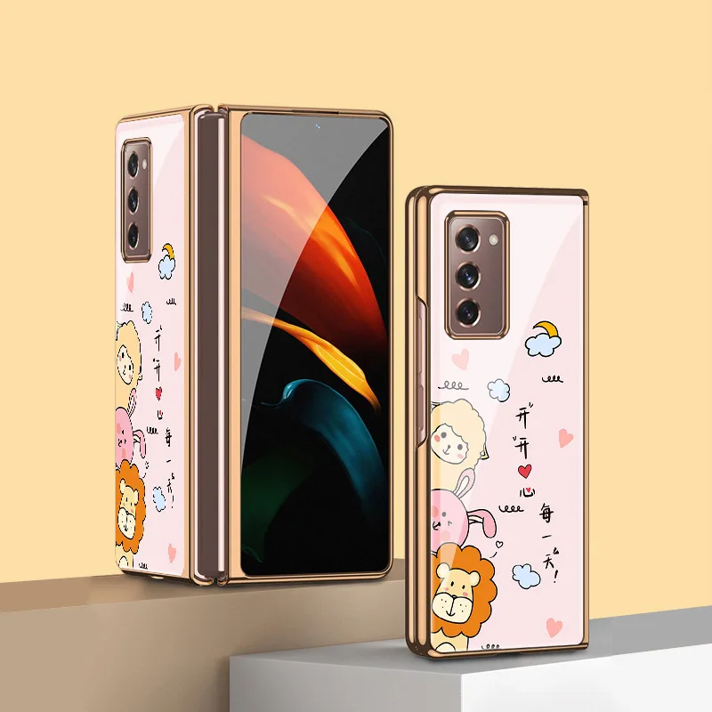 Z Fold 3 Funda Case for Samsung Galaxy Z Fold 3 Z Fold 2 Case Happy Little Animal Plexiglass Coque Phone Case Cover Capa Fold 3