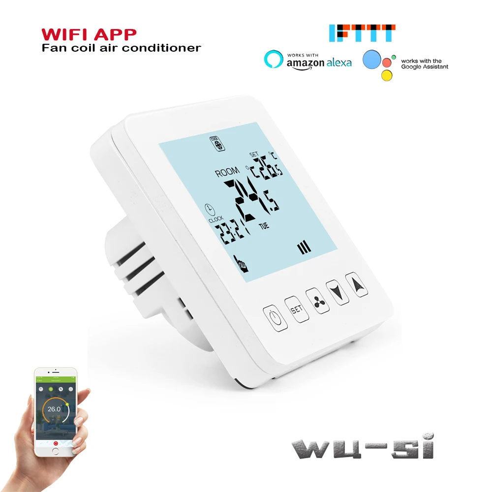 95~240VAC 2pipe 4pipe WIFI thermostat for fan coil unit work with Alexa google home