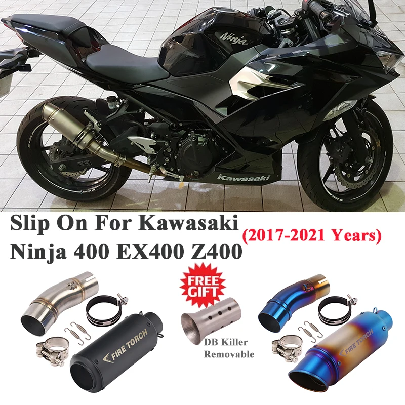 

Slip On выхлопных газов для Kawasaki Ninja 400 EX400 Z400 2017- 2021 мотоциклетный фонарь выхлопной глушитель изменить Соединительная труба глушителя дБ убийца