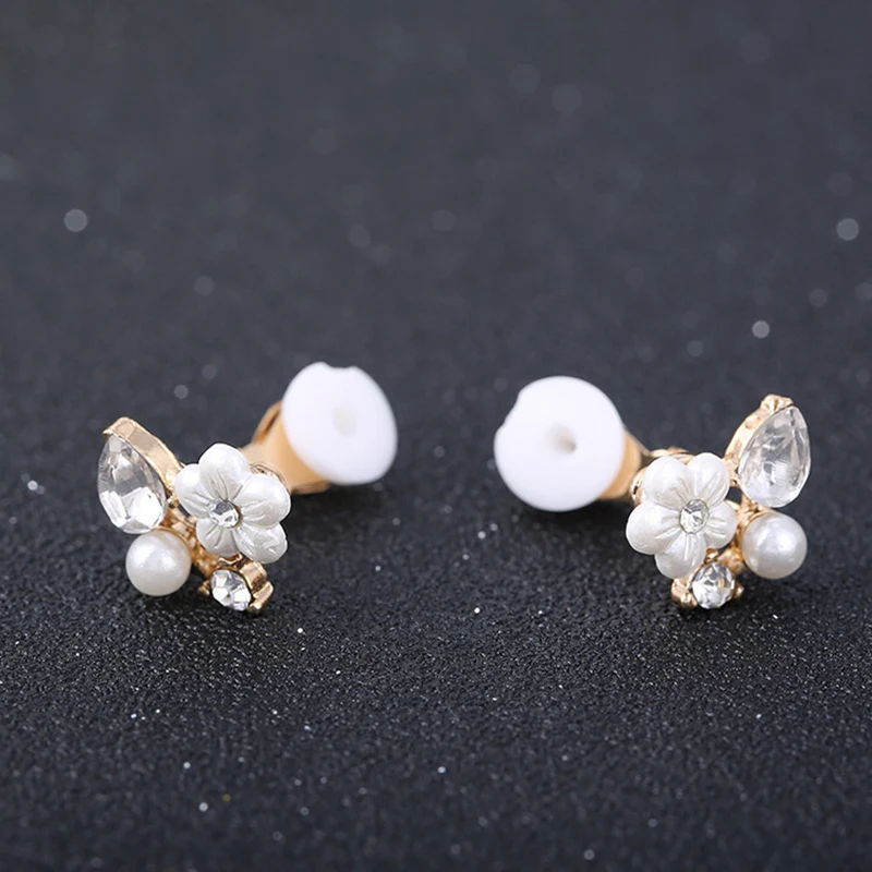 New Colorful Rhinestone Pearl Clip on Earrings Non Pierced for Women Charm Butterfly Flowers Shell Earring Jewelry Gift Brincos