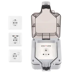 IP66 Outdoor Weatherproof 16A Grounded 250V Waterproof Power Socket Wall Socket With Switch USB EU Germany Standard