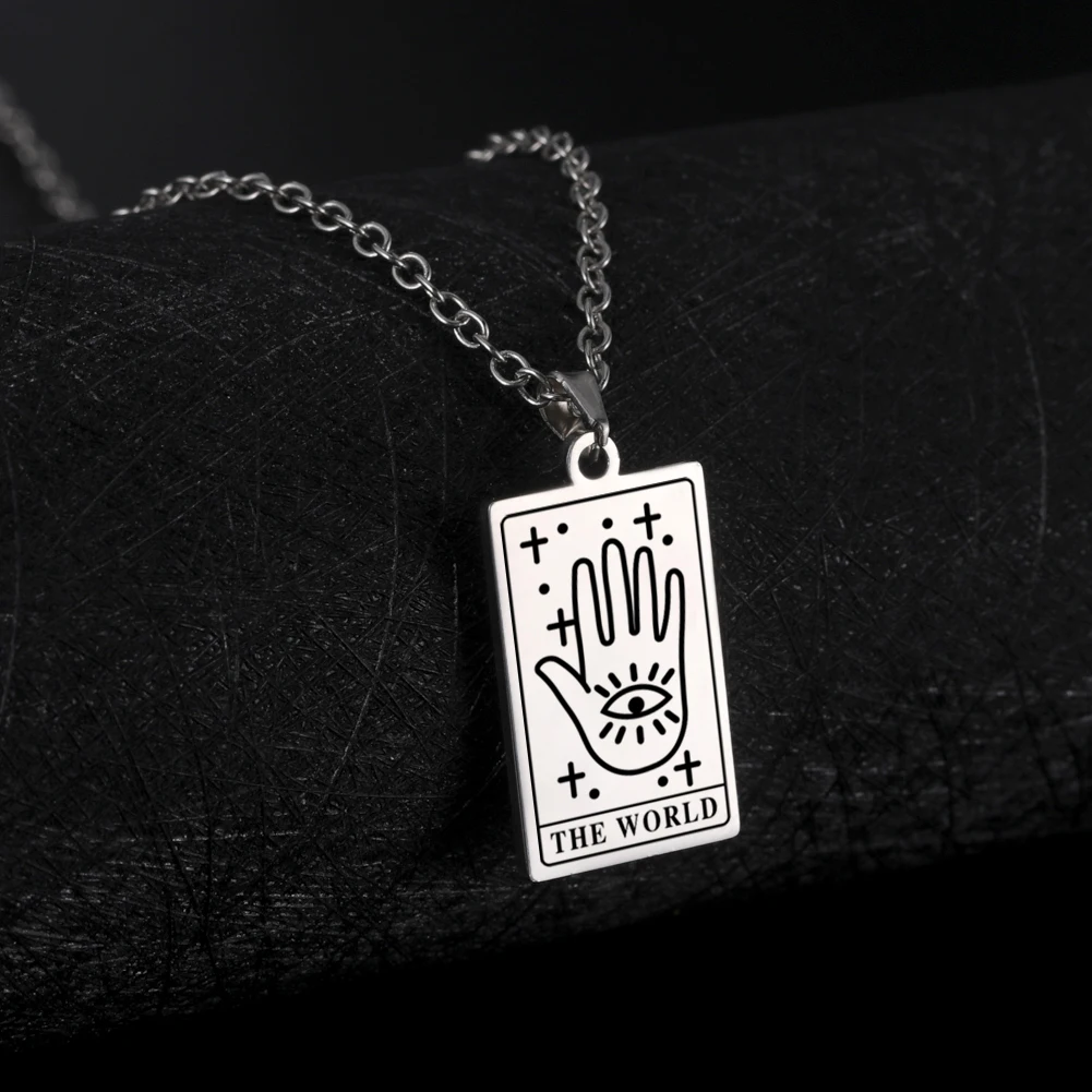 Unift Tarot Cards Necklace Moon Sun The Lovers Witch Divination Pendant Hope Amulet Stainless Steel Vintage Protection Jewelry