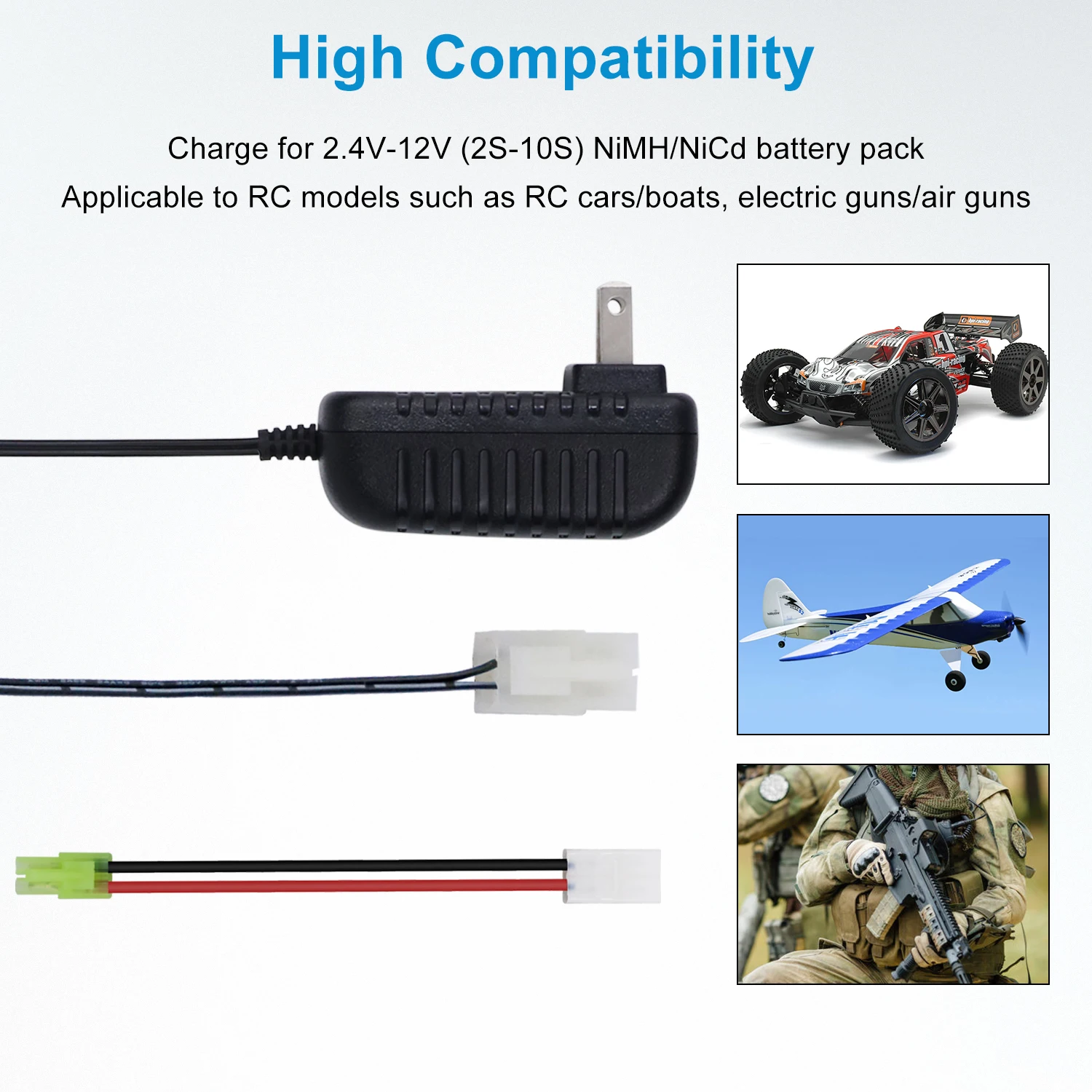 شاحن Melasta RC Airsoft لبطارية 2.4 فولت 4.8 فولت 3.6 فولت 6 فولت 7.2 فولت 8.4 فولت 9.6 فولت 10.8 فولت 12 فولت NIMH NICD 2-10 ثانية مع موصل Tamiya