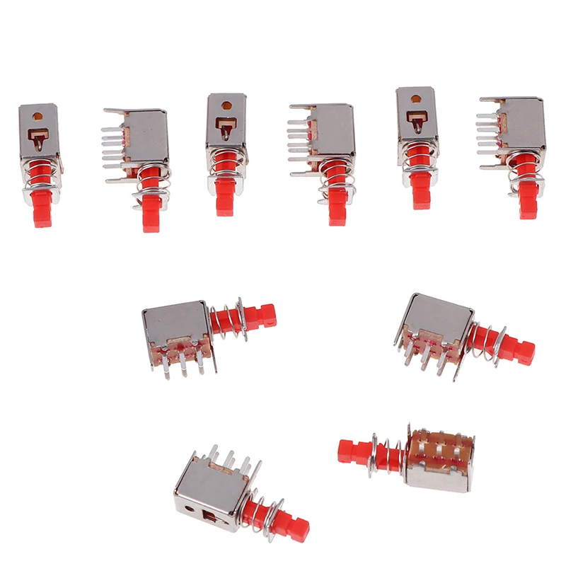 10pcs PS-22F03 Right Angle PCB Latching Push Button Switch DPDT Double Pole 6 Pin Self-locking Key Power Switches