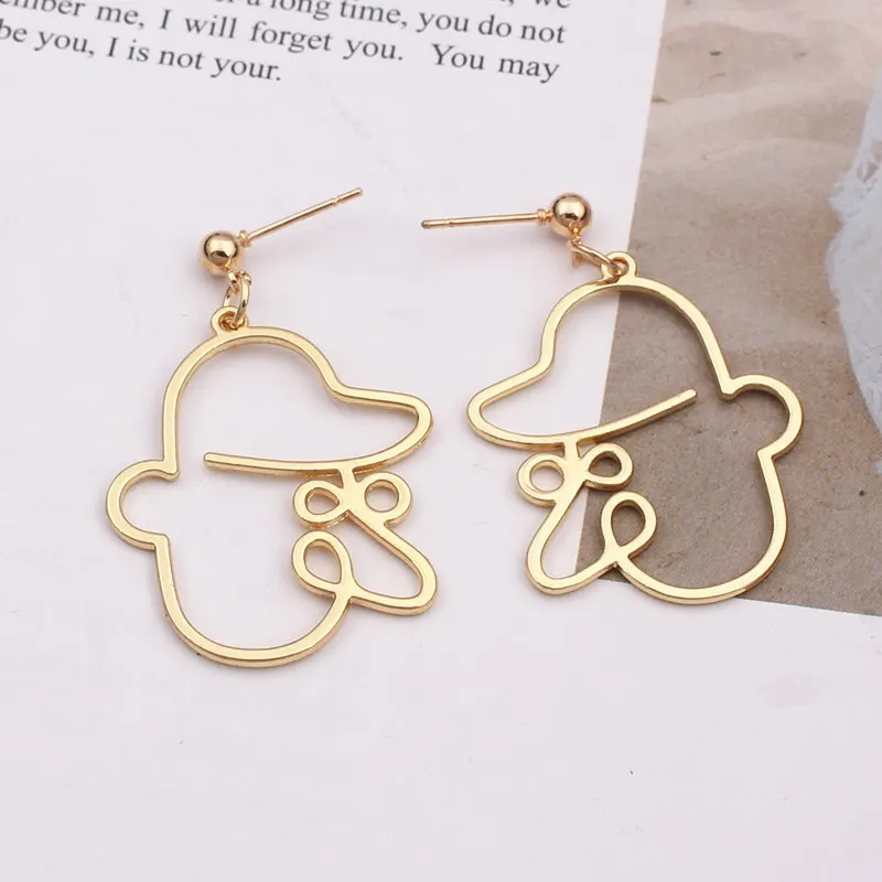 New Fashion Clown Sexy Lady Girl Face Drop Earrings Retro Statement Abstract Hollow Out Profile Ear Jewelry