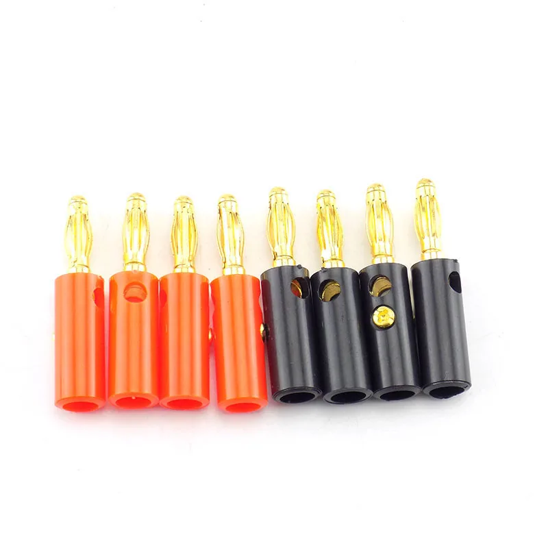 1/4 pairs 4mm Banana plug Audio Speaker Screw Gold Silver Plate Plugs Connector adapter Solderless Black Red color