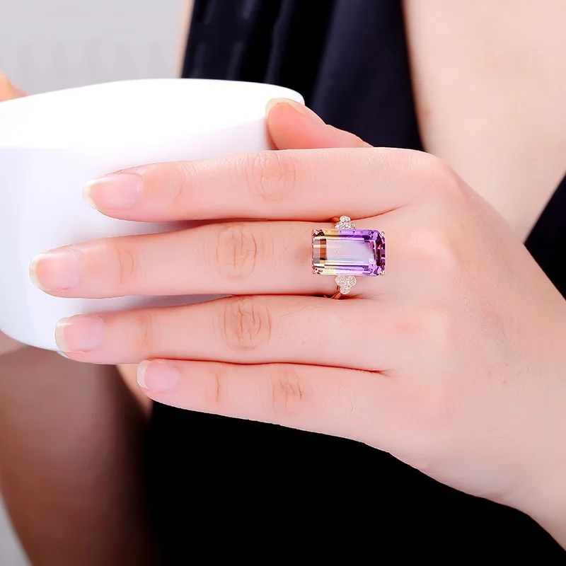 Cellacity luxury  silver ring jewelry with rectangle tourmaline gemstone Engagement Wedding Party Jewelry Anniversary