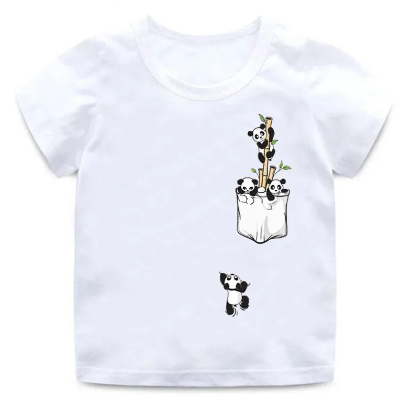 

Clothing Short Sleeve Panda Climbing Animal Pocket Print T-Shirt Boy Girl Cute Toddler Shirt Round Neck Shirt bal075