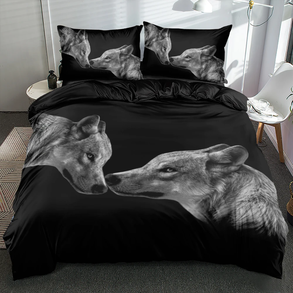 

Duvet Cover Sets Wolf King,Queen,Full Digital Printing Quilt Covers Pillowcases 3pcs Bed Linen Bedding Set Black 265x230cm Size