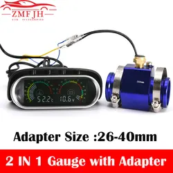 2 In 1 LCD Digital Car Truck Water Temp Gauge 1/8 NPT Temperature Sensor Temperatura Moto+Voltmeter Volt Voltage Meter 12V 24V