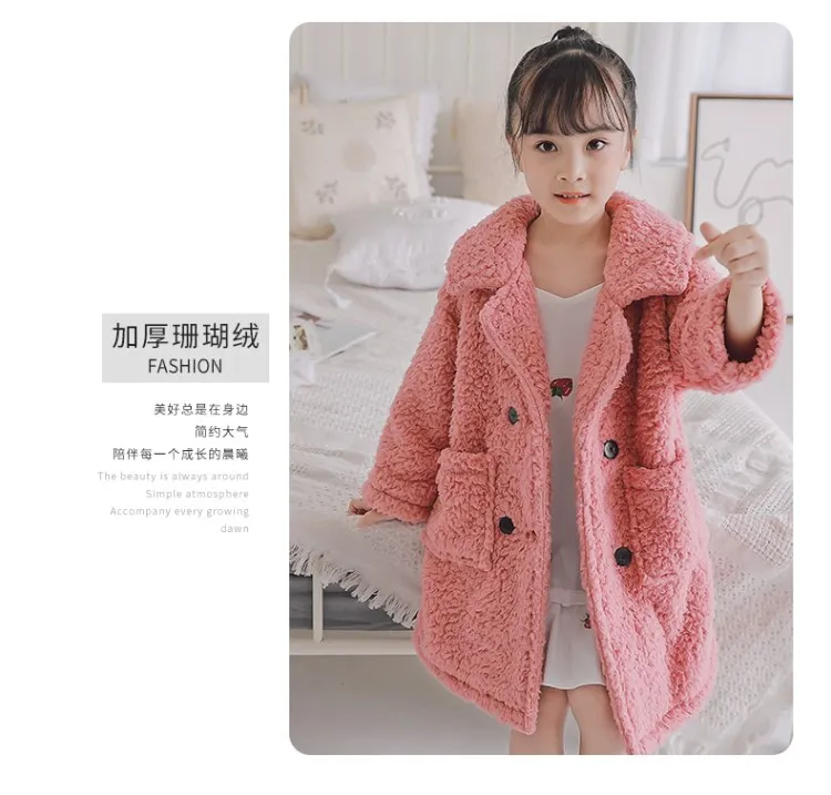 Children's Pyjamas Fall Winter Girls Coral Velvet Thickened Flannel Household Coat Clothes Kids Soft Coral Fleece Outerwear P127