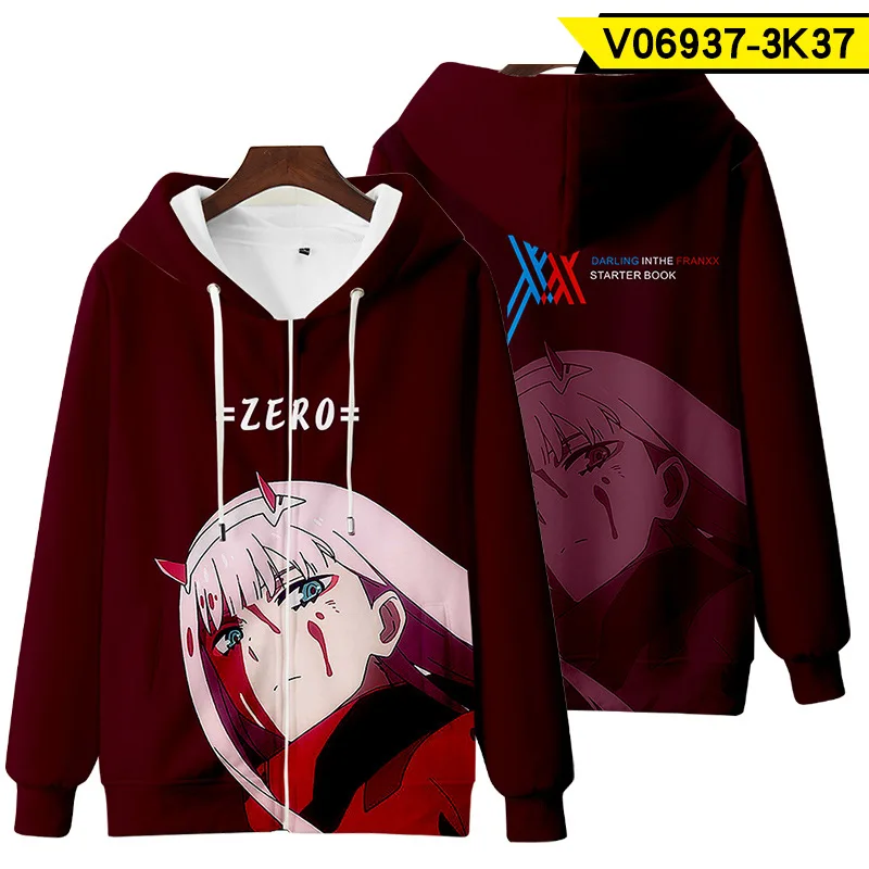 Sweat-shirt à capuche avec fermeture éclair pour hommes et femmes, Costume de Cosplay Anime Darling In The Franxx Zero Two 02 HIRO ICHIGO MIKU KOKORO 3D