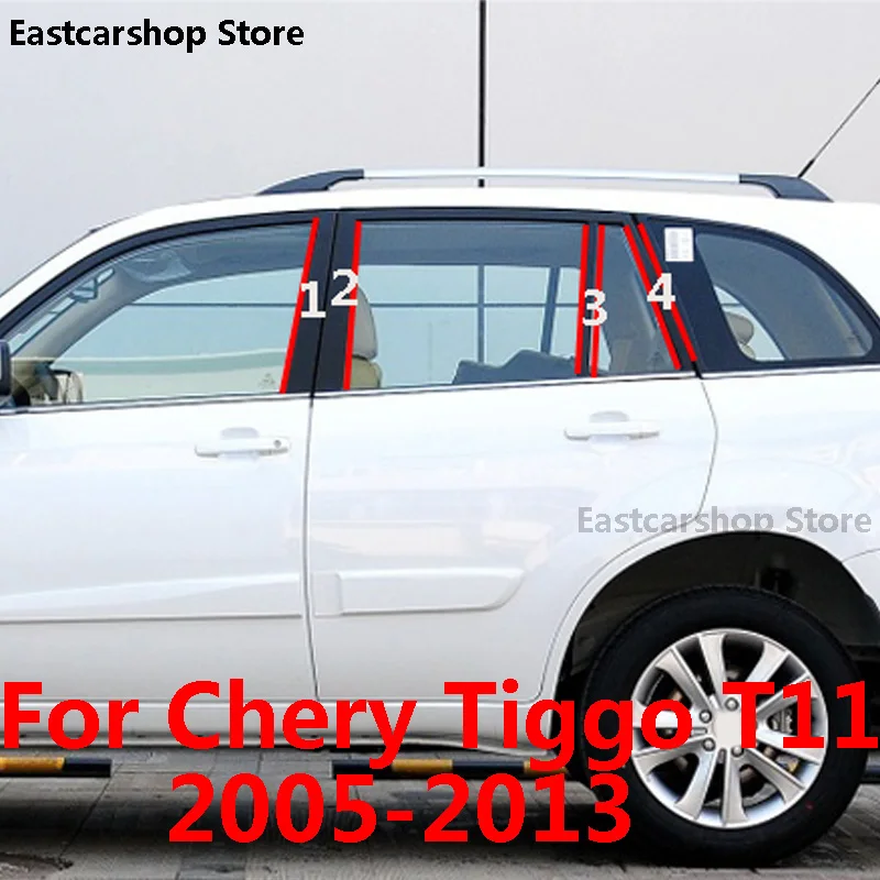 Для Chery Tiggo T11 2013 2012 2011 Автомобильный Средний столбик PC Оконные Планки украшения B C столб полоса черная Наклейка Обложка 2005-2010