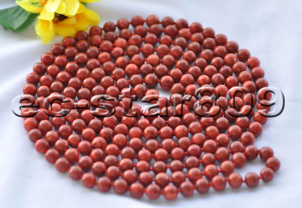 

Z10120 100" 10mm Red Round Grass Coral Necklace