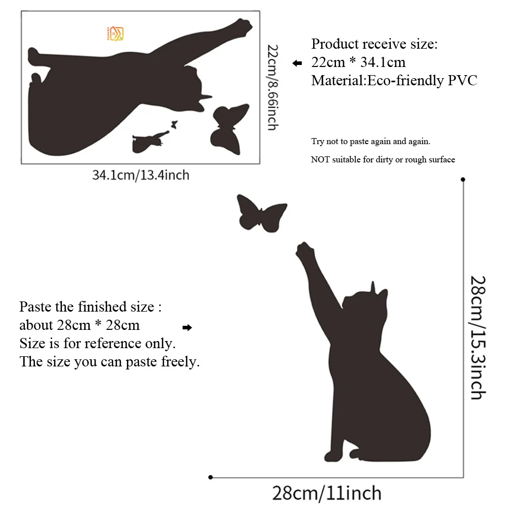 Creative Kitten Butterfly Wall Sticker Living Room Bedroom Background Decoration Cupboard Wallpaper Cute Cat Stickers Home Decor