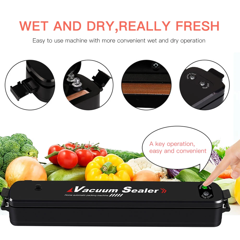 Food Vacuum Sealer Vacuum Bag Sealing Machine Electric Vaccum Pouch Packaging Machine Fish Fruit Meat Packer With 15pc Bags Free